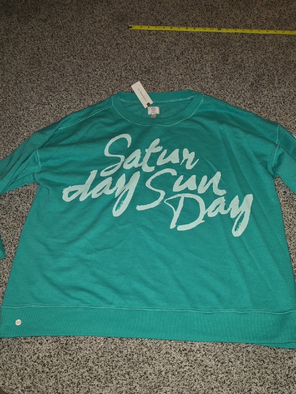 Anthropologie Lyre Bird Teal "Saturday Sunday" Graphic Sweatshirt L/xl